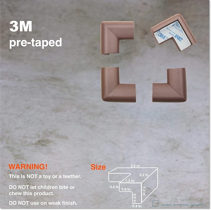 Roving Cove HeftyFit Corner Protector for Baby (16 Large Corners), Heavy-Duty Soft Rubber Foam Furniture Corner Bumper Guards, 3M Adhesive Pre-Taped, Coffee Brown
