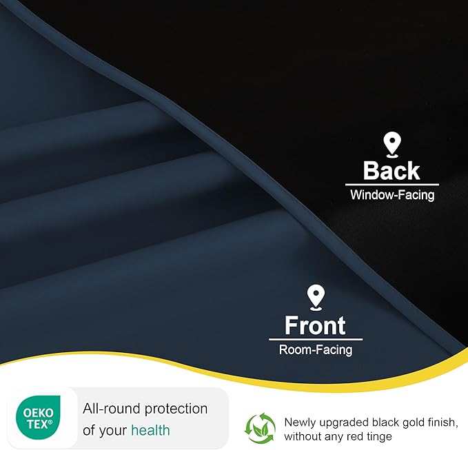 NICETOWN Full Blackout Curtains 96 inches Long for Living Room - Grommet Privacy Window Treatment Thermal Insulated Curtains for Bedroom Patio, 1 Pair, 52W x 96L, Navy