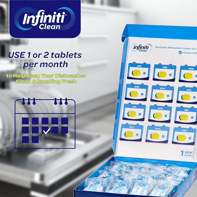 Dishwasher Cleaner and Deodorizer Tablets - Deep Clean Dishwasher Cleaner Tablets, Septic Safe, Natural Limescale Remover - Compatible with All Models (24 Pack)