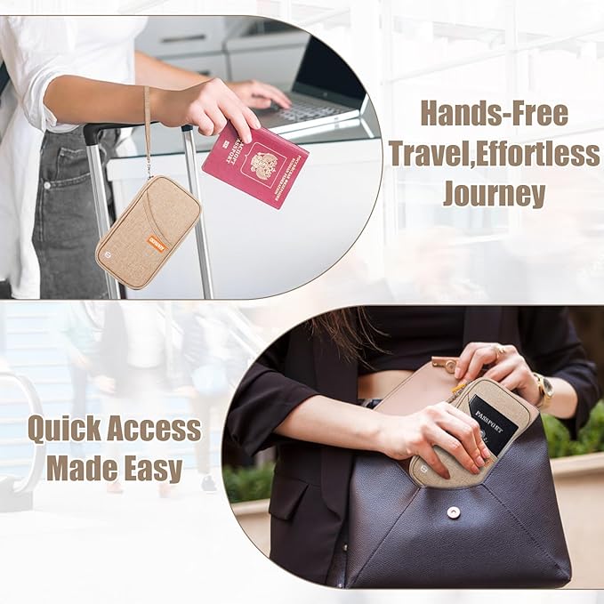 defway Passport Holder Travel Wallet - Family Passport Holder of 4, RFID Blocking Passport Wallet for Men Women, Travel Essentials for Flying (khaki)