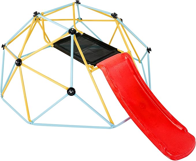 VEVOR Climbing Dome, 8FT Geometric Dome Climber with Slide, Jungle Gym Supports 600LBS and Easy Assembly for Kids 3 to 9 Years Old, with Climbing Grip, Outdoor and Indoor Play Equipment for Kids