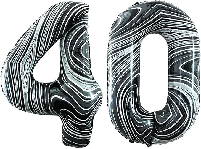 GOER Number 40 Balloons for 40th Birthday Party Decorations,42 Inch Jumbo Foil Helium Balloons for 40th Anniversary (Marble Black)