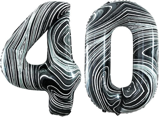 GOER Number 40 Balloons for 40th Birthday Party Decorations,42 Inch Jumbo Foil Helium Balloons for 40th Anniversary (Marble Black)