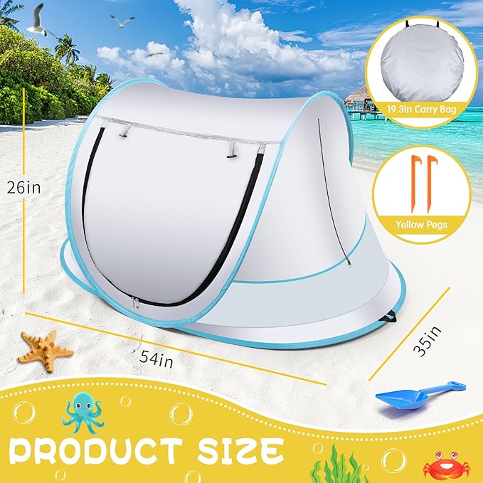 Baby Beach Tent,Large Pop Up Beach Tent Sun Shade for Beach,Portable Baby Travel Tent with Mosquito Net,Indoor Baby Play Tent,UPF 50+ UV Protection Sun Shelters for Infants