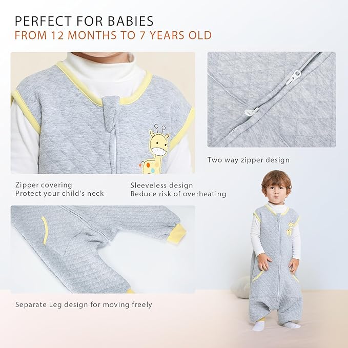 Baby Toddler Sleep Sack with Feet 2.5 TOG Winter, Wearable Blanket with Legs, Toddler Sleeping Sack Long Sleeve (Giraffe, 12-24 Month)