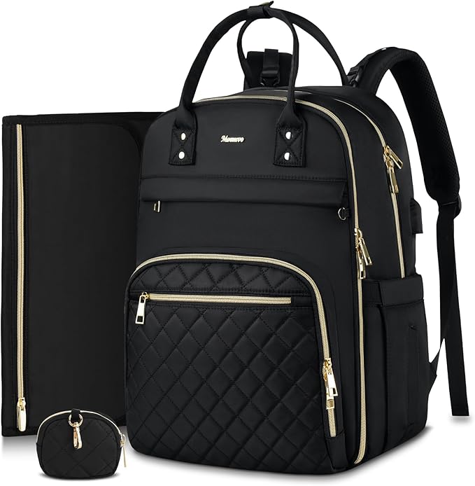 MOMUVO Diaper Backpack for Women Large Capacity with Insulated Pockets Diaper Bags For Baby Girl Boy Waterproof Baby Bags