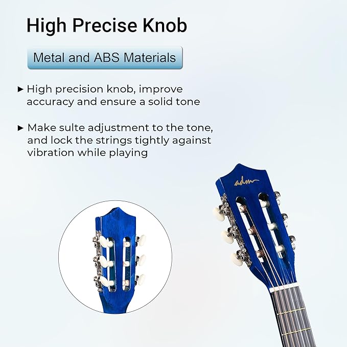ADM Beginner Acoustic Classical Guitar Nylon Strings Wooden Guitar Bundle Kit for Kid Boy Girl Student Youth Guitarra Online Lessons with Gig Bag, Strap, Tuner, Strings, Picks (34 Inch, Blueburst)
