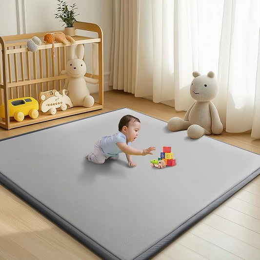 Baby Play Mat for Floor - 1.4" Thick Memory Foam Rug, 80"x70" Playpen Tummy Time Mat, Soft Velvet Nursery Rug, Large Padded Crawling Mats, Cushioned Pads for Playroom Toddlers, Infants, Yoga, Tatami