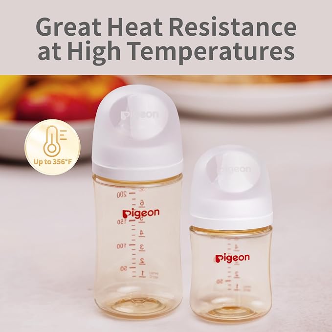 Pigeon PPSU Nursing Baby Bottle Wide Neck, Anti-Colic, Streamlined Body, Natural Feel, Easy to Clean, 8.1 Oz(Pack of 2), Includes 2pcs M Nipples (3m+)