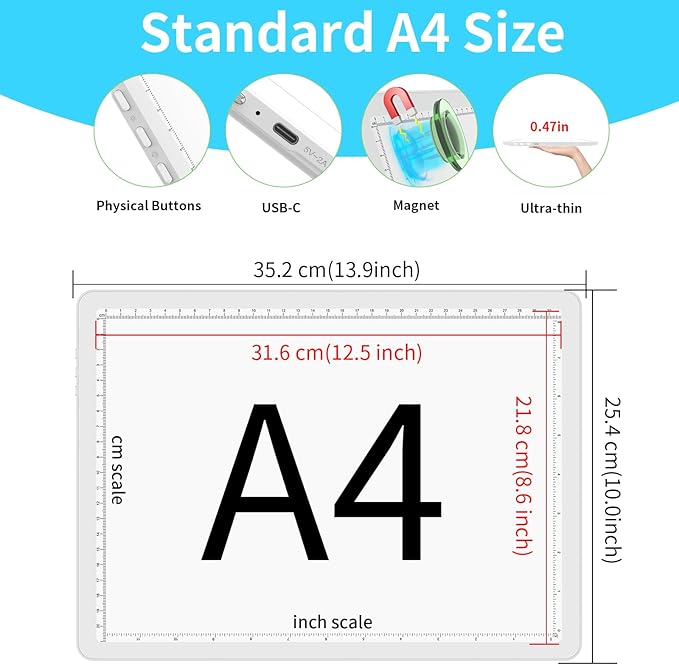 Phylosal Rechargeable A4 LED Light Pad with Built-in Stand, Magnetic Tracing Light Box for Drawing, Diamond Art Light Board with Side Button, Super Bright Light Table for Diamond Painting, Sketching