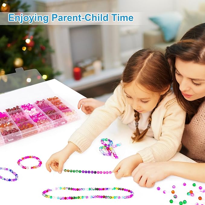 XSEINO About 1200pcs 6mm Crackle Glass Beads Bracelet Making Kit,24 Assorted Colors Crack Blush Pink Series Crystal Glass Bead for Bracelet Jewelry Making,DIY Crafts,Friendship Bracelets