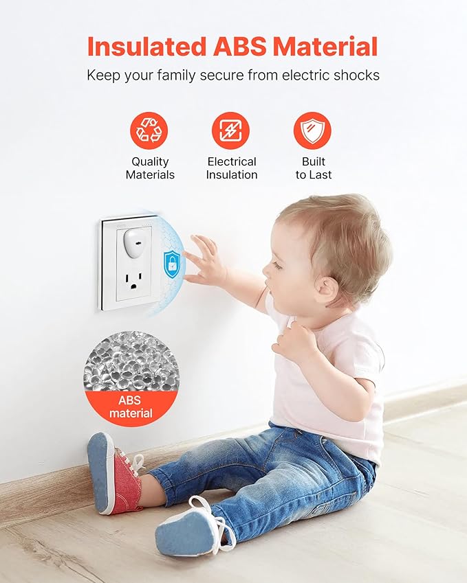 VEVOR Outlet Covers, 70 Pack, Plug Covers for Electrical Outlets, Secure Electric Socket Protector Caps with Shock Prevention, Easy Installation, Insulated ABS, for Home Wall Power Sockets, White