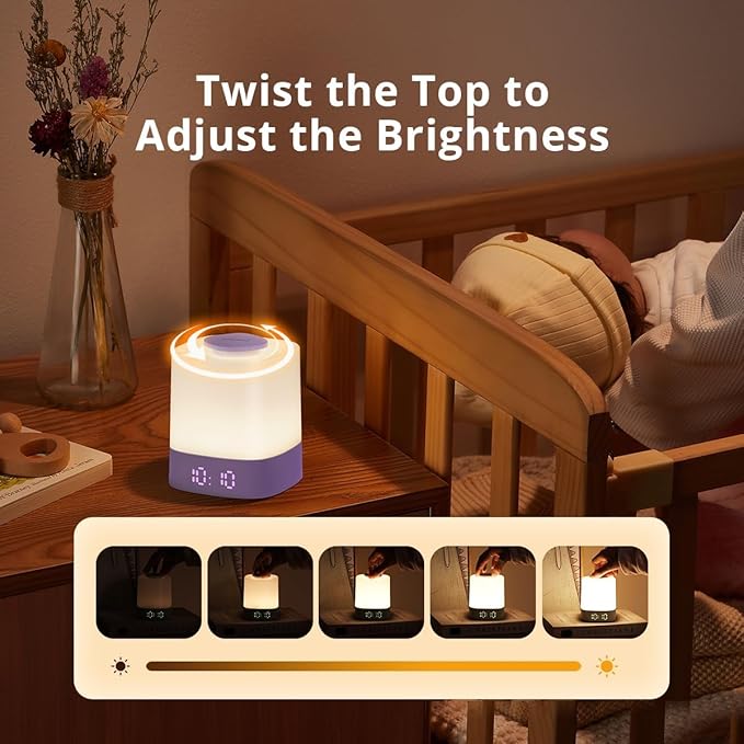 Lyridz LED Nursery Night Light with Clock, Portable Breastfeeding Night Lamp for Baby, Remote Control, 4000mAh Rechargeable Battery, Dimmable, 3 Color Temperature
