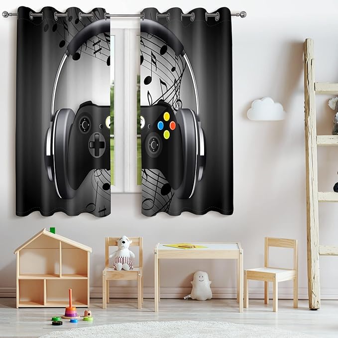 Jekeno Game Controller Blackout Curtains for Kids Boys Teens Bedroom Colorful Video Game Gamer Gaming Gamepad Decor for Home Living Room Grommet Window Drapes 2 Panel Set, 42"x54"