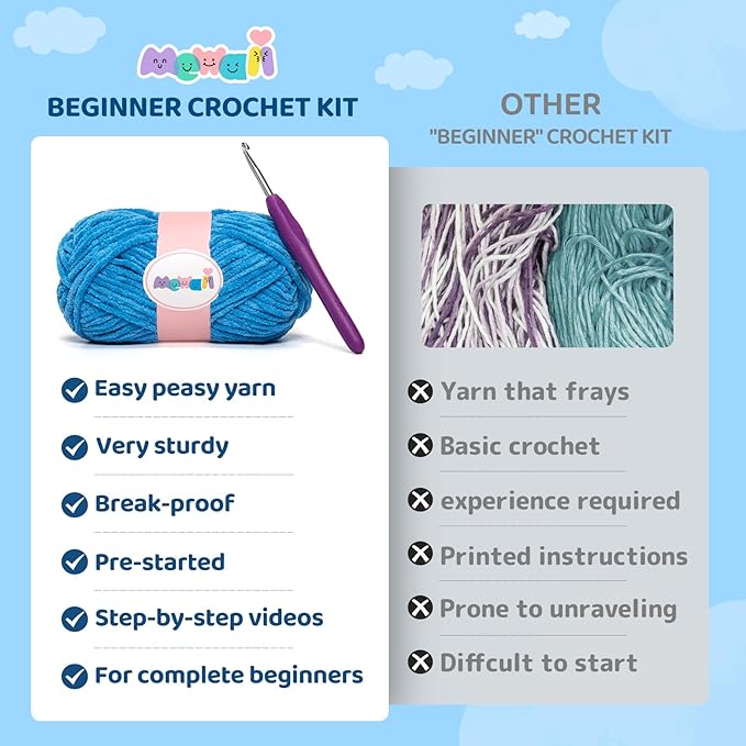 Mewaii Microwavable Heatable Manta Ray Crochet Kit for Beginners Level 2 with 40% Extra Eco-Friendly Pre-Started Easy Yarn, Step-by-Step Video Tutorials for Adults and Kids