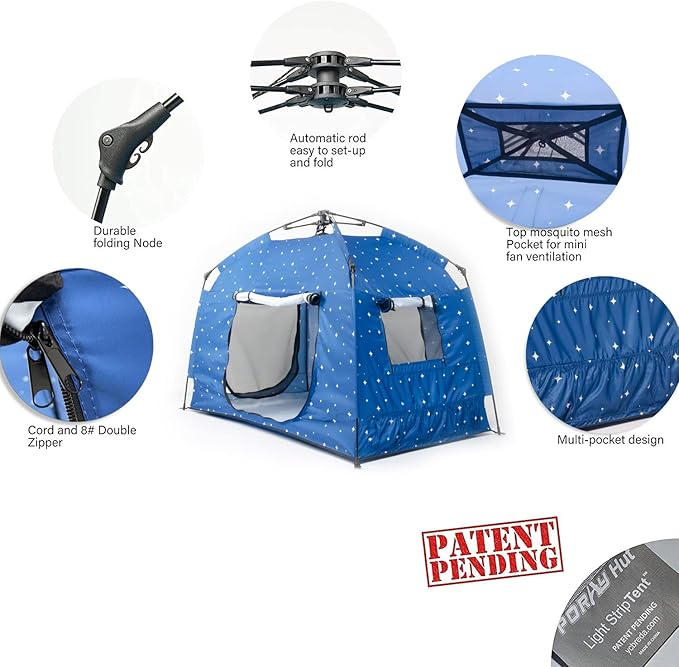 Kids Play Tent-Portable Playhouse Children House -Easy Set up Indoor Outdoor with Carry Bag for Kids-Light Strip Design for Night Use with Starry Fabric - Space for Children and Parents-Birthday