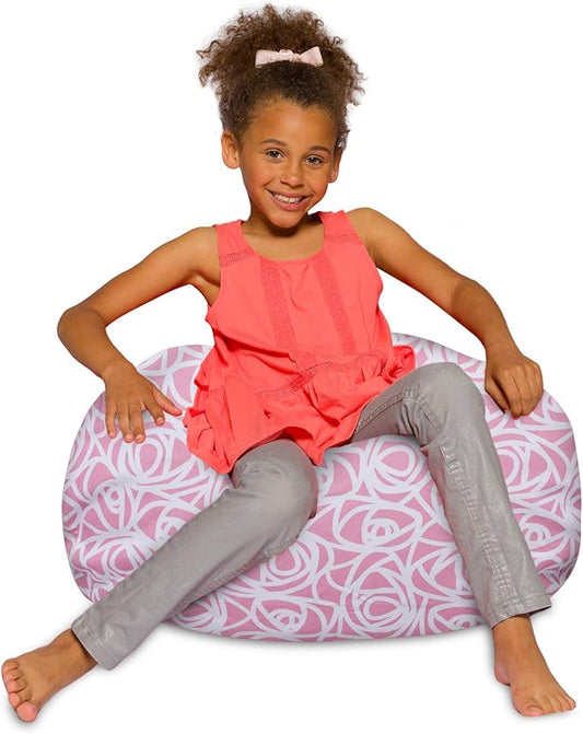 Posh Creations Bean Bag Chair for Kids, Teens, and Adults Includes Removable and Machine Washable Cover, Canvas Roses Pink, 27in - Medium
