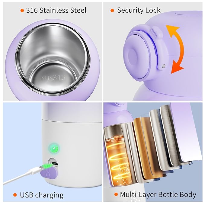 Portable Bottle Warmer for Travel: Large 12oz Capacity with Dual Heating Modes for Breast Milk & Water, Smart Temperature Control, Baby Bottle Warmer for Travel, Gifts for New Mom, Purple