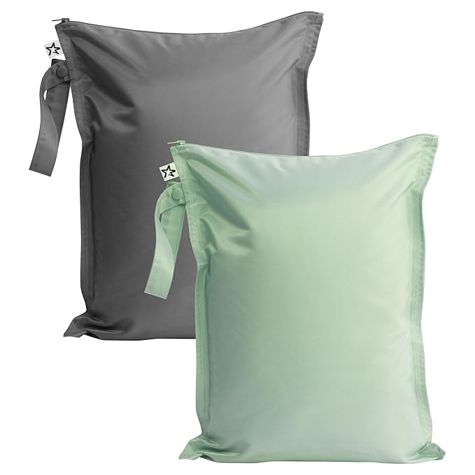 Tiny Twinkle Mess proof Waterproof Wet Dry Bag,2pk Reusable Wet Bags for Swimsuits&Baby Clothes,Leakproof Wet Bag,Waterproof Bag for Travel&Diaper bag,Wet Bags for Baby (Sage, Charcoal)