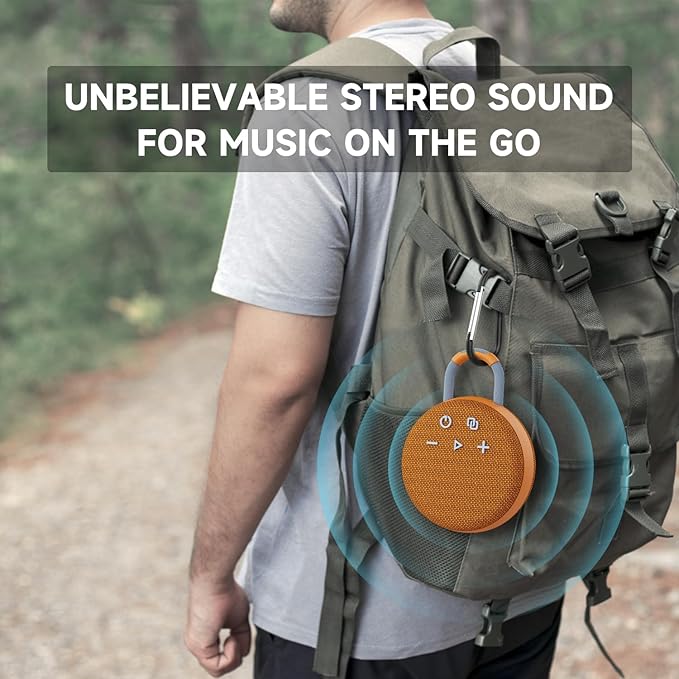 MusiBaby Travel-Ready Mini Speaker – Bluetooth 5.3, Rugged Waterproof Build, Strong Bass for Hiking Trails, Biking Loops, Back-to-School or Holiday Gifting (Yellow)