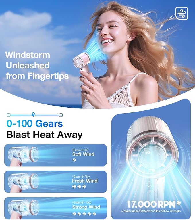 TORRAS COOLiFY iva Handheld Fan with Ice Cooler, [Chill by 50F] 0-100 Speed, Super Mini Powerful Portable Fan, 5000mAh Rechargeable Hand Held, Travel Essentials, Gifts for Dad Husband, Pink