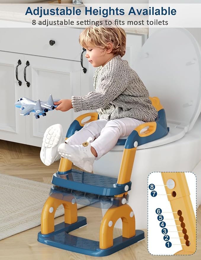 Potty Training Seat with Step Stool Ladder, Potty Training Toilet Seat with Soft Seat Splash Guard, Adjustable Height, 2 in 1 Potty Seats for Toddlers Kids Boys Girls