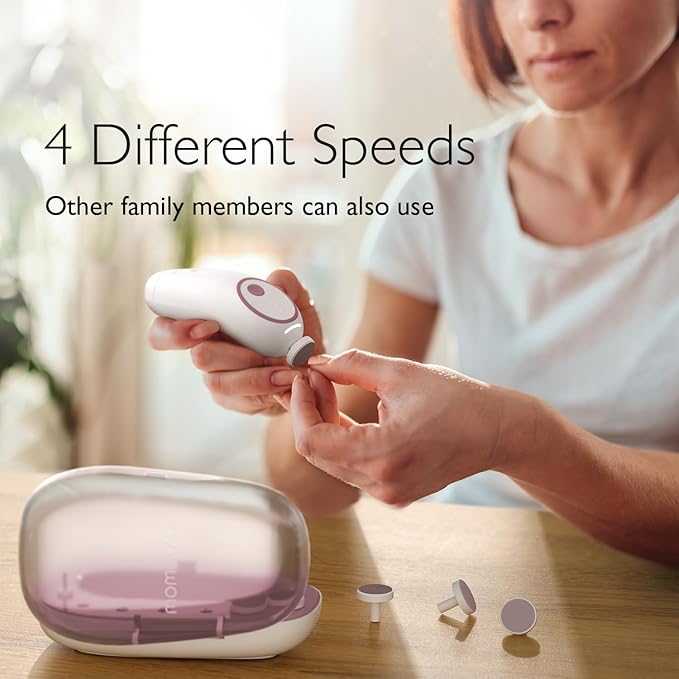 Momcozy Baby Nail File Electric, Rechargeable Baby Nail Clipper, Gentle Baby Nail Trimmer Electric with Night Light, 7 Grinding Head Replacement Pads, Pink