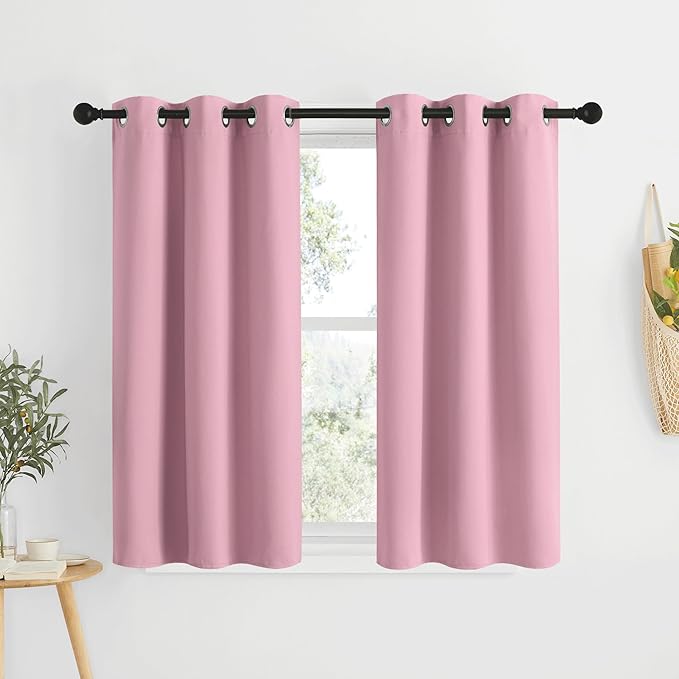 NICETOWN Blackout Kitchen Curtains for 50 inches Long - Grommet Thermal Insulated Window Treatments Light Blocking Drapes for Bedroom/Girl Room, Crystal Pink, W34 x L50, 2 Panels
