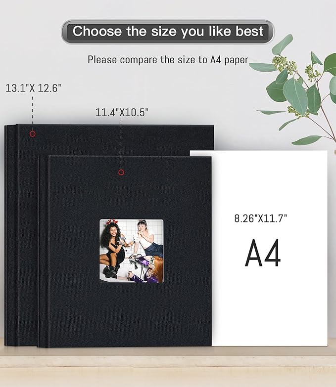 popotop Photo Album Self Adhesive with Picture Display Window,40 Pages DIY Scrapbooking Supplies Kit for 4x6 10x12 Picture,Linen Cover Memory Book for Baby Wedding, with Scraper and Metallic Pen