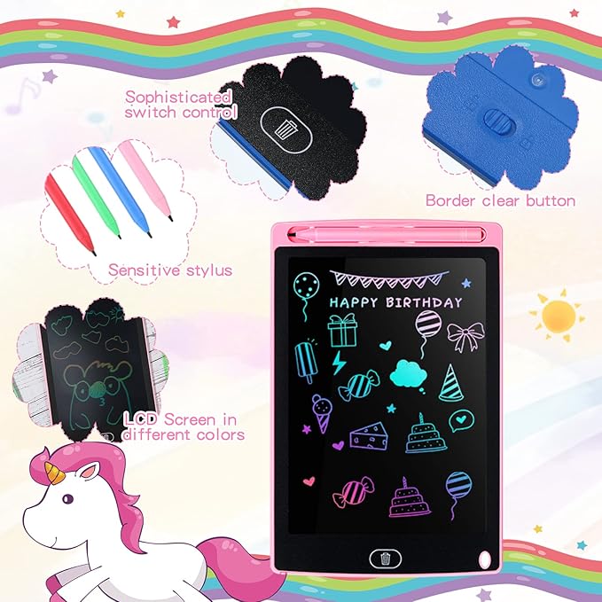 Tinlade 12 Pack LCD Writing Drawing Tablets 8.5 Inch Bulk Colorful Doodle Board Erasable Electronic Painting Drawing Pads Learning Toy Gifts for Kids Boys Girls(Pink, Green, Red, Blue)