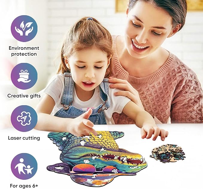 Wooden Puzzles for Adults, Glasses Crocodile Jigsaw Puzzles 200 Pieces Animal Unique Shaped Wood Cut Puzzle Gifts for Adults and Kids, Family Puzzle Games
