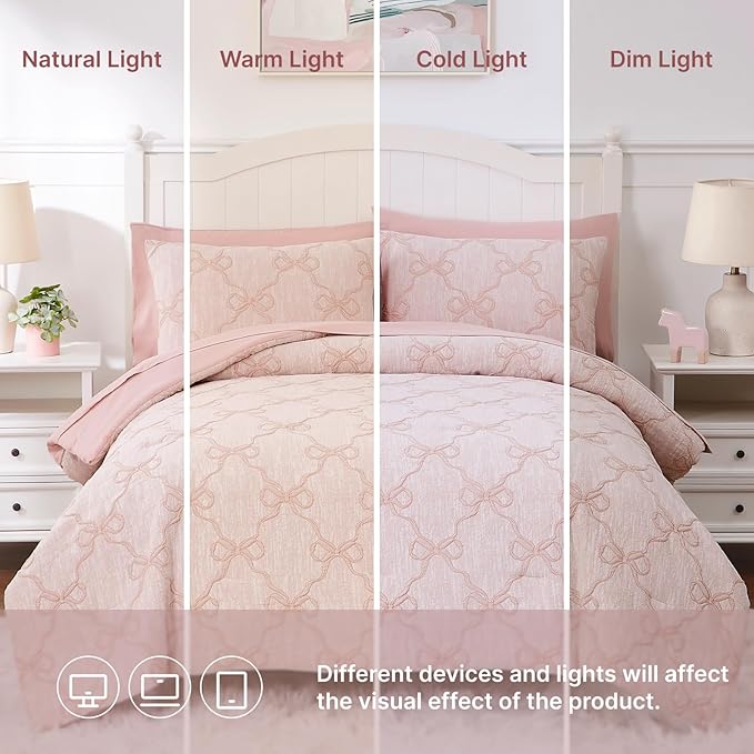 Queen Comforter Set with Sheets for Girls-7 Pieces Queen Bedding Sets with Pink Comforter, Sheets, Pillowcases & Shams for Kids (Pink Diamond, 90" X 90")