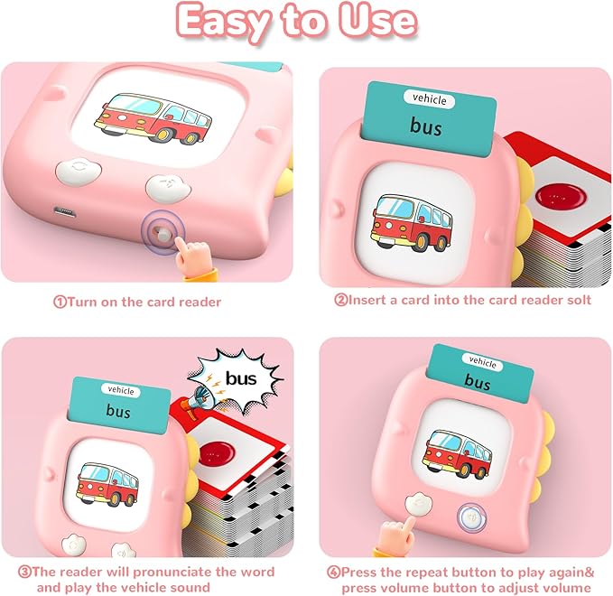 Kidzdo Toddler Talking Flash Cards with 560 Sight Word, Christmas Birthday Gifts for Ages 2-6 Girls, Autism Sensory Toys, Montessori Speech Therapy Learning Toys for 2 3 4 5 6 Year Old Kids, Pink