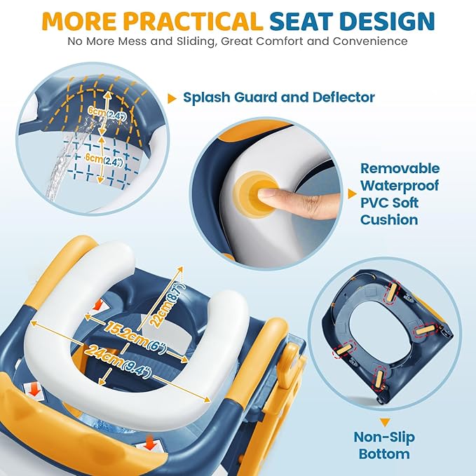 Orzbow 2-IN-1 Potty Training Seat with Step Stool, Height Adjustable Toilet Seat for Toddler, Potty Training with Splash Guard for Kids Boys Girls, Stability Ladder and Anti-Slip Pad, Yellow