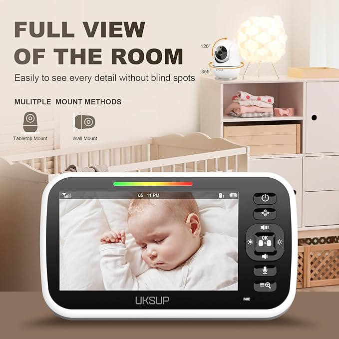 Baby Monitor with 2 Cameras and Audio - Video Baby Monitor with 960ft Long Range, Remote Pan-Tilt-Zoom, Night Vision, Temperature Sensor, 2-Way Talk, 8 Lullabies, 30-Hour Battery & No WiFi