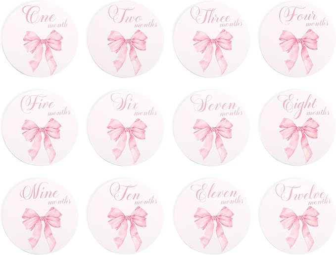 Bow Baby Monthly Milestone Markers - Baby Monthly Milestone Discs Photos,Coquette Bow Month Photo Signs,Baby’S First Year Newborn Signs for Girl (Pink)