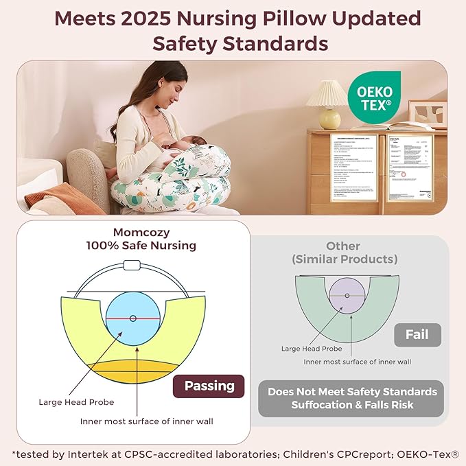 Momcozy Pioneering Safety Fence Nursing Pillow for Breastfeeding- Wider Feeding Pillows for More Support for Mom & Baby- Easier Nursing & Hand Free- Fit for All, Removable Cotton Cover
