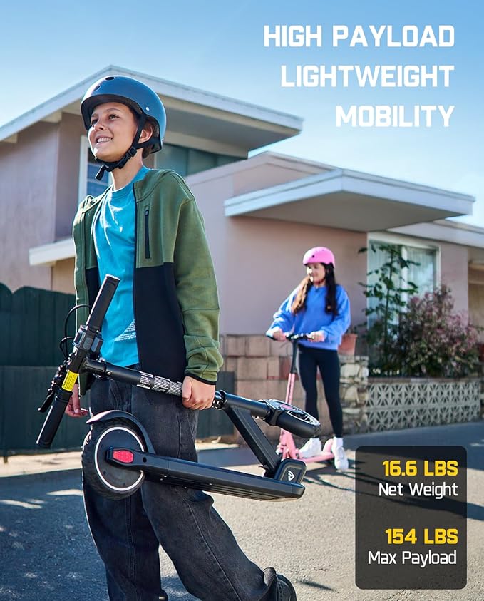 FanttikRide T9 Electric Scooter for Kids 4.3-5.6 ft, 7/10/12 MPH, LED Battery Level, Height Adjustable and Foldable, Electric Scooter for Kids, for Teenager, Up to 40 mins