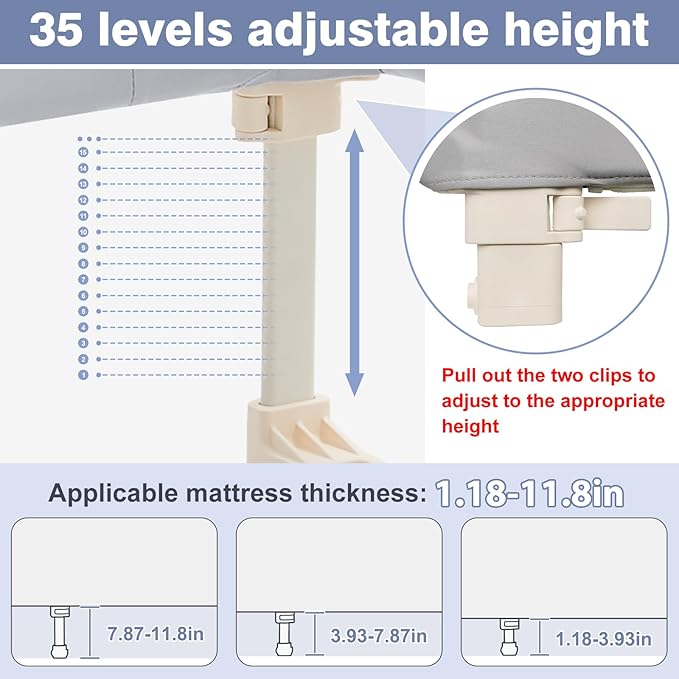 Ciilee Baby Bed Rail for Toddlers Extra Large 72.83" L Kids Rails Guard for Twin, Full, Queen, King Bed Adjustable Children Side Railing Safety Bedrail Foldable Barandas para Camas de Niños (Grey