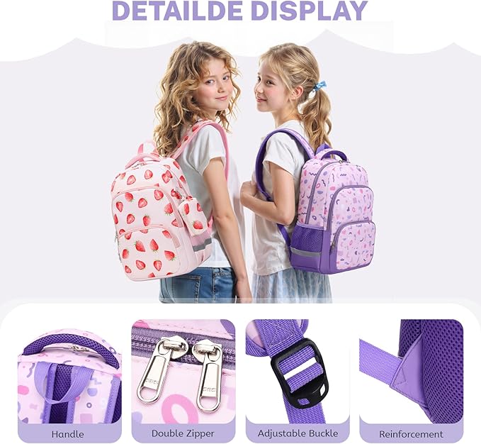 mygreen 3PCS Kids Backpack Set - Waterproof Bookbag with Lunch Box for Girls Ages 3-12, Adorable Cartoon Prints for School & Outdoor Use Purple Unicorn