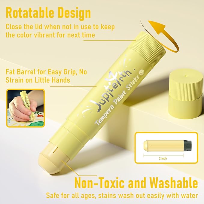 Paint Sticks for Kids 24 Colors, Quick Drying, Smooth, Non-Toxic and Washable Tempera Paint Sticks with 120 PDF Coloring Pages and 30 Stickers, Toddler Art Supplies for Drawing