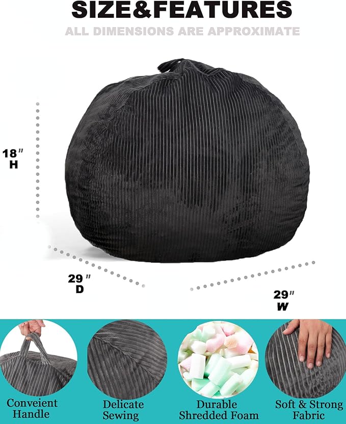 Classic Bean Bag Chair, with Faux Rabbit Fur Cover for Teens and Kids, Memory Foam Bean Bag Chairs, Ultra Soft Faux Fur Fabric, 2.5 feet Round Fluffy Bean Bag Sofa