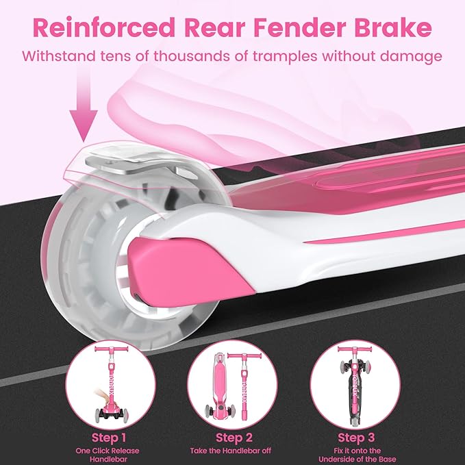 TONBUX Kids Scooter for Age 3-12, Toddler Scooter with 4 Adjustable Heights, Light Up 3-Wheels Scooter, Shock Absorption Design, Lean to Steer, Balance Training Scooter for Kids