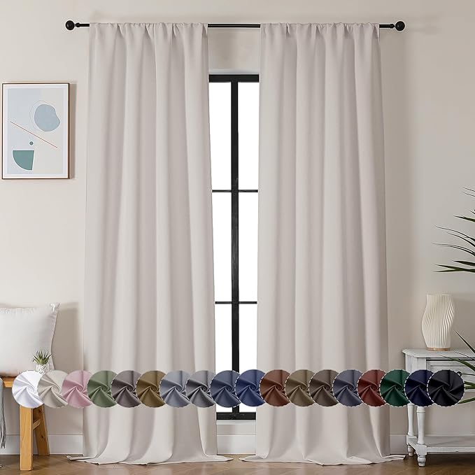 Simplebrand Ava Natural Blackout Curtains for Bedroom 90 Inches Long 2 Panels Set, Solid Privacy Energy Saving Living Room Window Treatment Curtains Blackout Drapes, W40 x L90 Inch, Natural