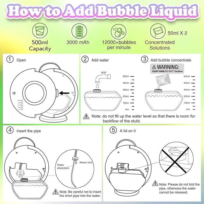 Bubble Machine for Kids Toddlers, Automatic Rechargeable Bubble Machine, 12000+ Bubbles Per Minute, Rotating 90°/360° Oscillating Electric Bubble Maker Outdoor Toys for Ages 3-5