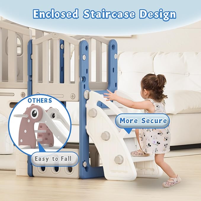 XJD 9 in 1 Toddler Slide Set, Kids Slide for Toddlers Age 1+, Toddler Climber Slide PlaySet with Basketball Hoop and Ball,Outdoor Indoor Playground for Toddlers 1-3 (Blue)