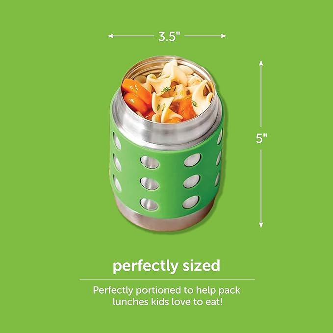 LunchBots Thermal 12 oz Triple Insulated Thermos - Hot 6 Hours or Cold 12 Hours - Leak Proof Thermos Soup Jar - All Stainless Interior - Navy Lid - Green Dots
