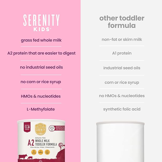 Serenity Kids Organic Toddler Formula Powder - Grass Fed A2 Whole Milk Powder - Prebiotics & DHA for Growth - Clean Label Project Purity Award Certified - 21 Oz, 6 Pack