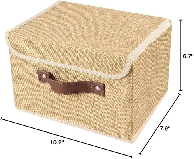 Lucky Monet Storage Bins Boxes with Lids 2 Pack Decorative Storage Boxes Collapsible Fabric Storage Basket Containers Lidded Storage Cube for Organizing Closet Home Office, 10"x 8"x 7" (Khaki)
