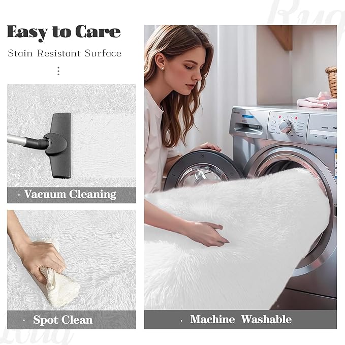 6x9 Area Rug for Living Room: Fluffy Shag Soft Washable Rugs Large Fuzzy Plush Indoor Carpet for Bedroom Nursery Playroom Kids Girls Boys Room (White, 6'x9')